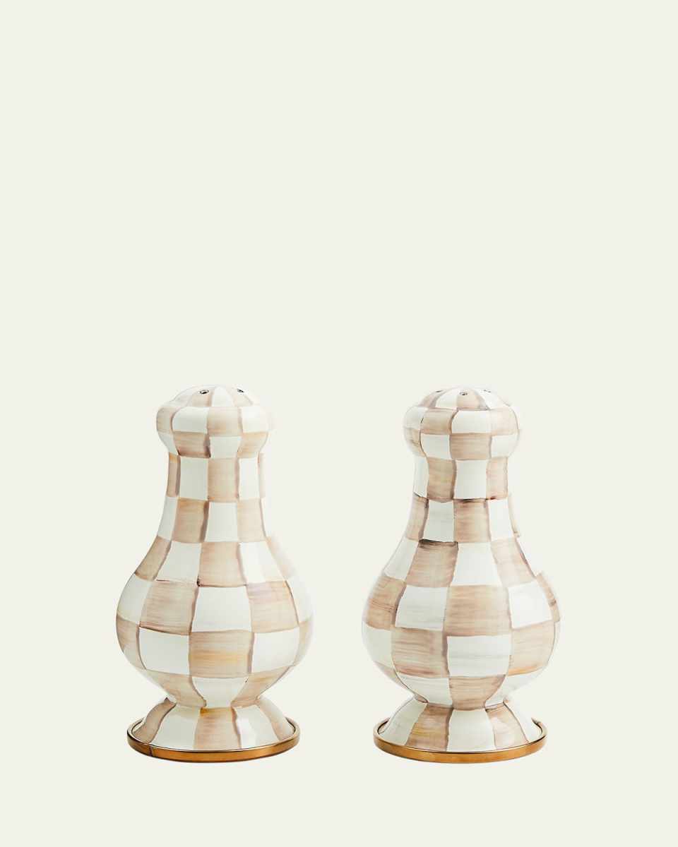 Mocha Check Large Salt & Pepper Shakers